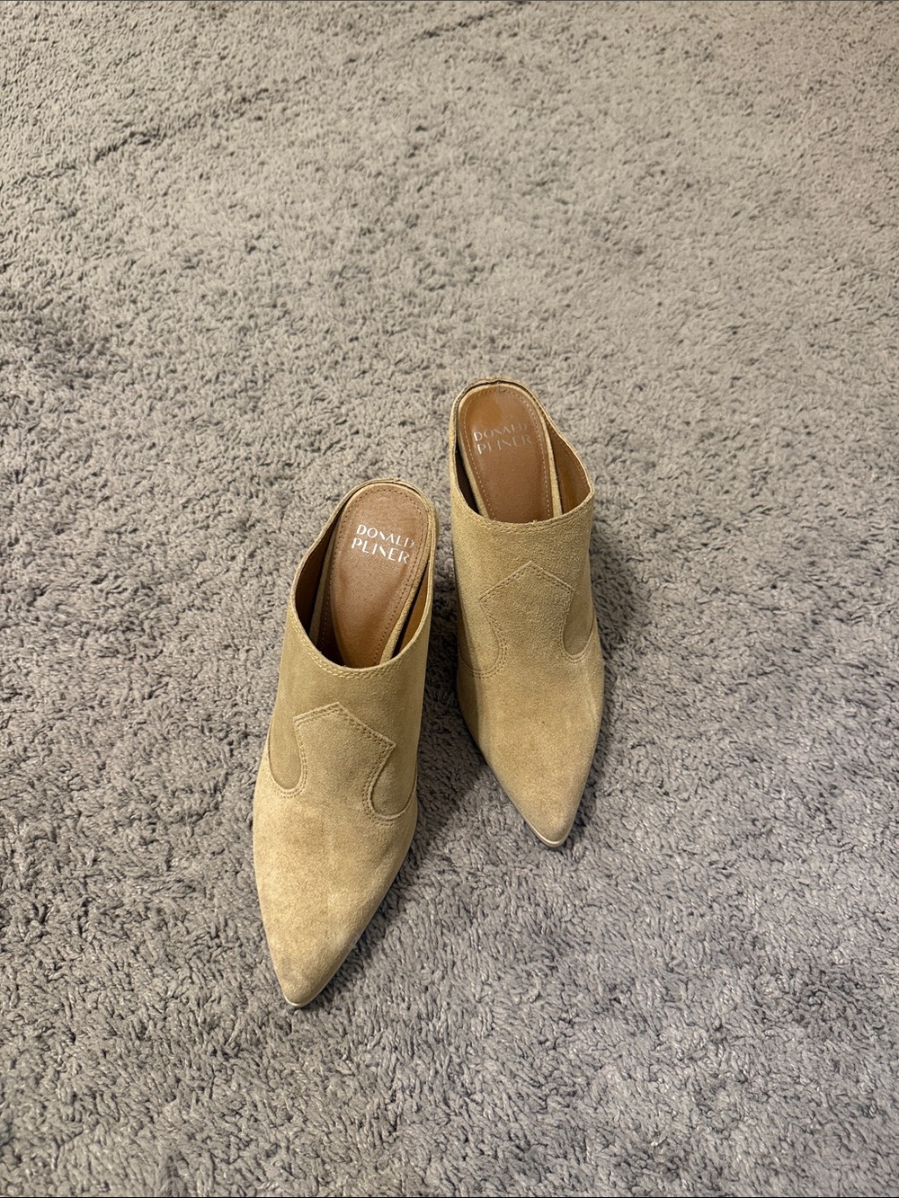 Donald J. Pliner Beige Suede Pointed-Toe Mule Heels